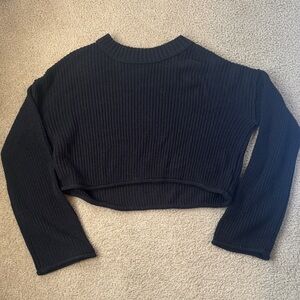 wild fable Black Cropped Knit Sweater Hoodie